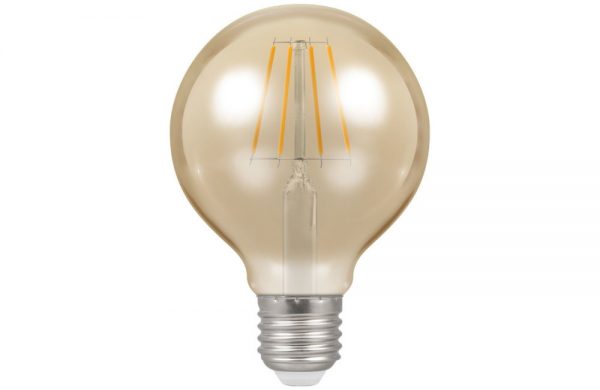 5W LED Globe G80 Antique Filament ST64 Dimmable Lamp 2200K Warm ES (E27), Crompton 4276