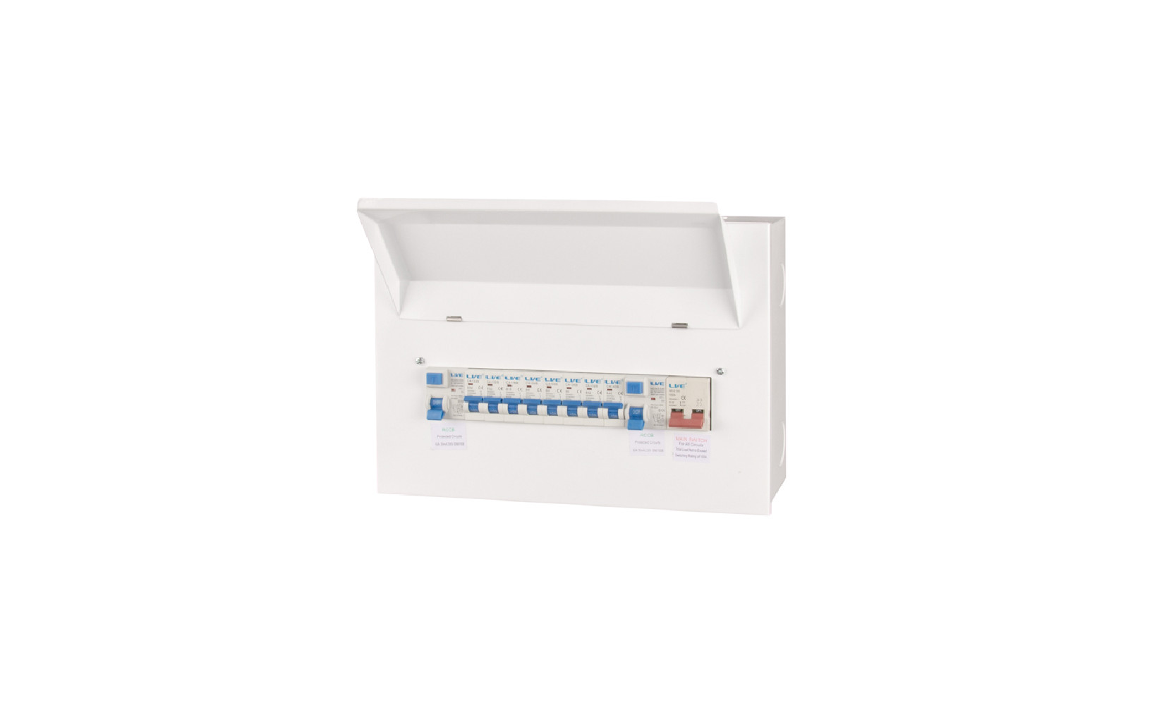 12 WAY DUAL 63A RCD LOADED CONSUMER UNIT, LIVE LHMC1863TR Harbord