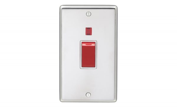 45A SWITCH DOUBLE PLATE POLISHED CHROME WHITE WITH NEON, EUROLITE PSS45ASWNW