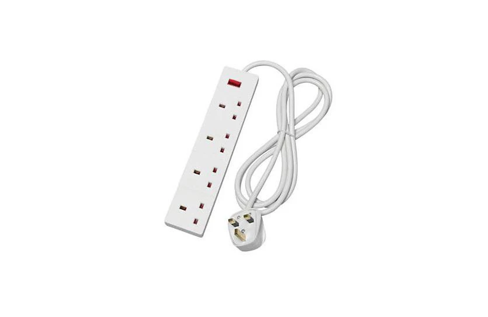 White 4 Way Gang Socket Power Mains Extension Lead 5M Metre Cable 13A Amps 