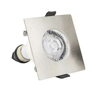 Evofire 85 Fire-Rated Downlight – 70mm Cutout, IP65, Satin Nickel Square, incl. GU10 Holder (Integral)