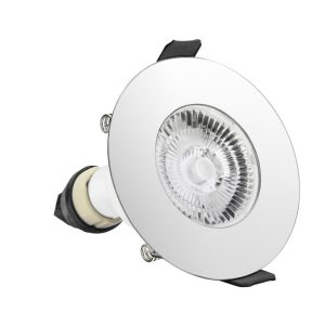 Evofire 85 Fire-Rated Downlight – 70mm Cutout, IP65, Polished Chrome Round, incl. GU10 Holder (Integral)