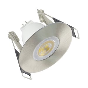 Evofire Mini 64 Fire-Rated Downlight – 45mm Cutout, IP65, Satin Nickel Round (Integral)