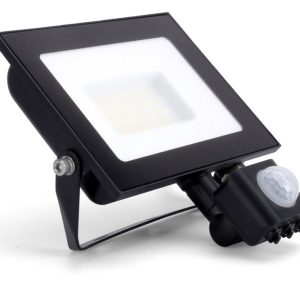 Compact Slim Floodlight PIR 30W 3000LM 4000K 120° Beam 100LM/W IP65 IK08 Integral LED Black