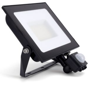 Compact Slim Floodlight PIR 50W 5000lm 4000K 120° Beam 100lm/W IP65 IK08 Integral LED Black